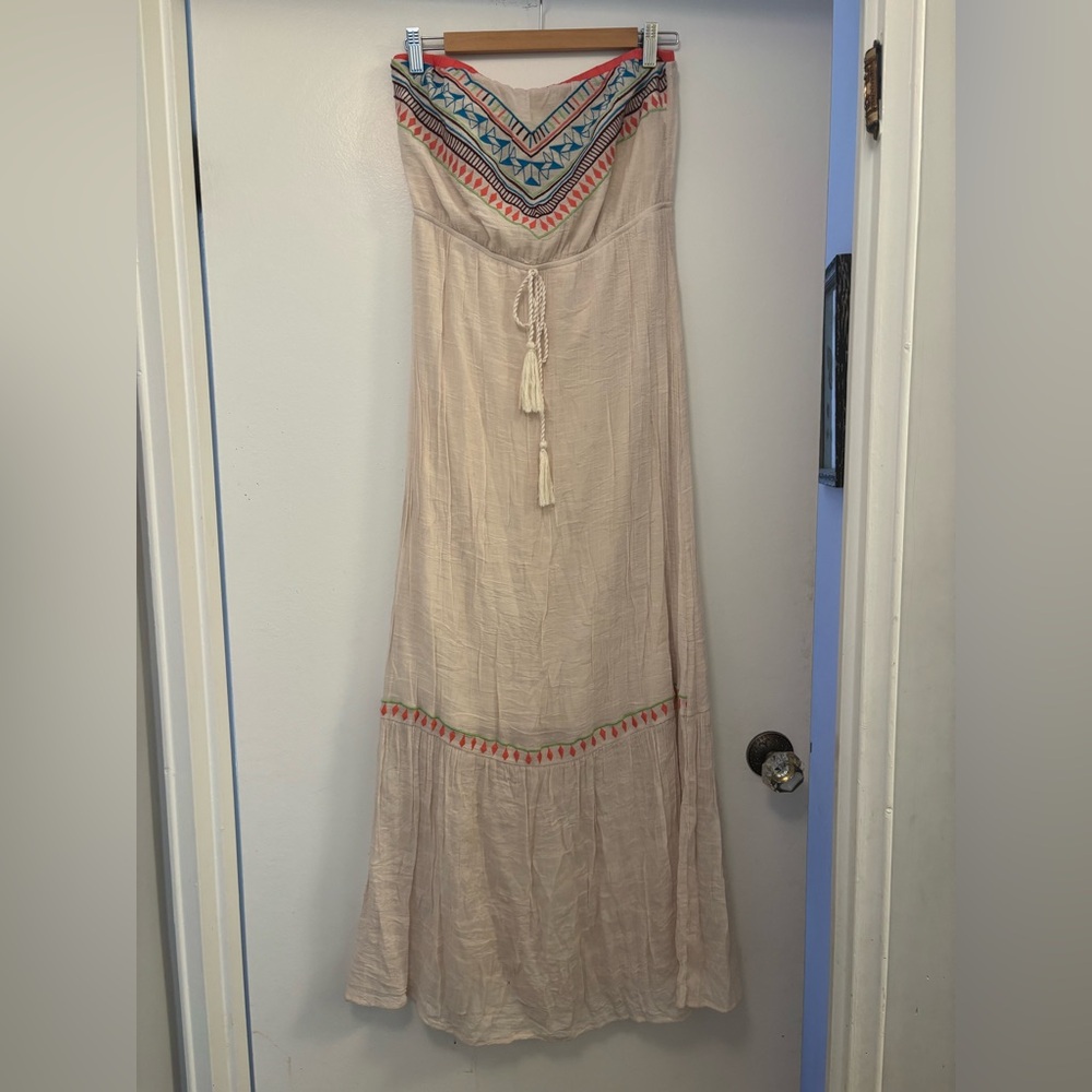 Flying Tomato Strapless Cream Maxi Dress colorful  Accents festival boho hippy